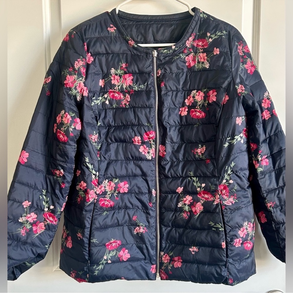 Navy/Navy Floral Reversible Quilted Jacket